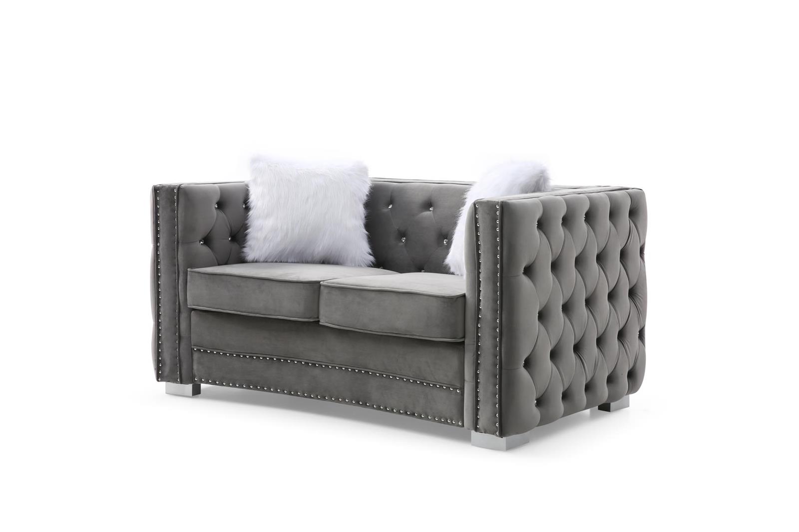 灰色天鹅绒情侣座椅簇绒客厅家具簇绒