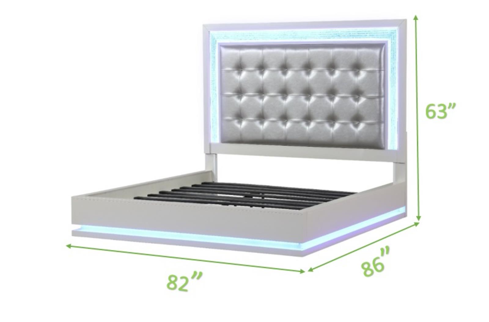 Passion King 6 件 LED 卧室套装，采用乳白色木材制成