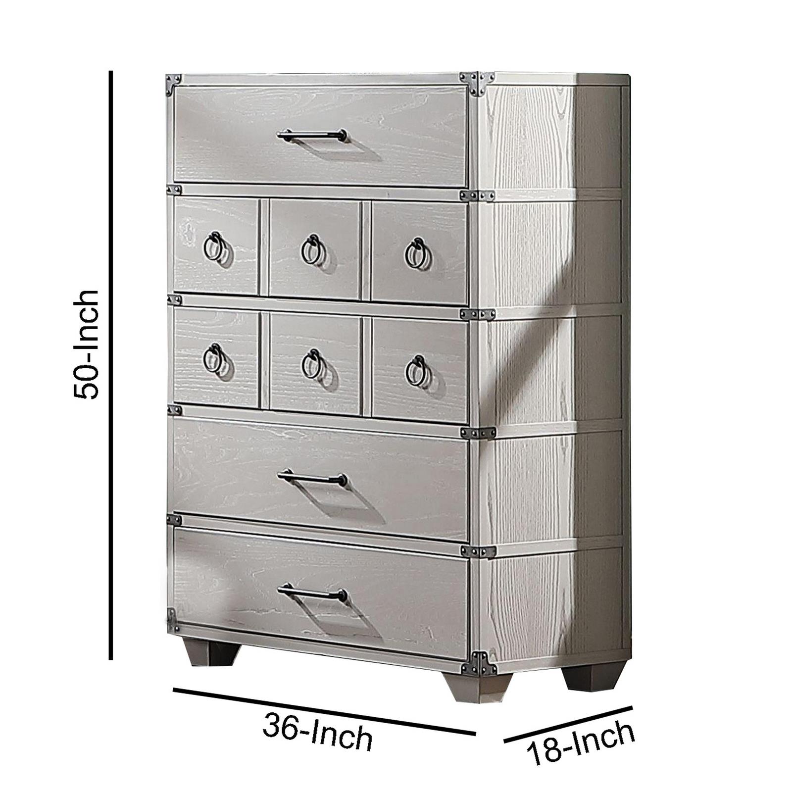 5 抽屉 木制柜子，带金属支架， 浅灰色