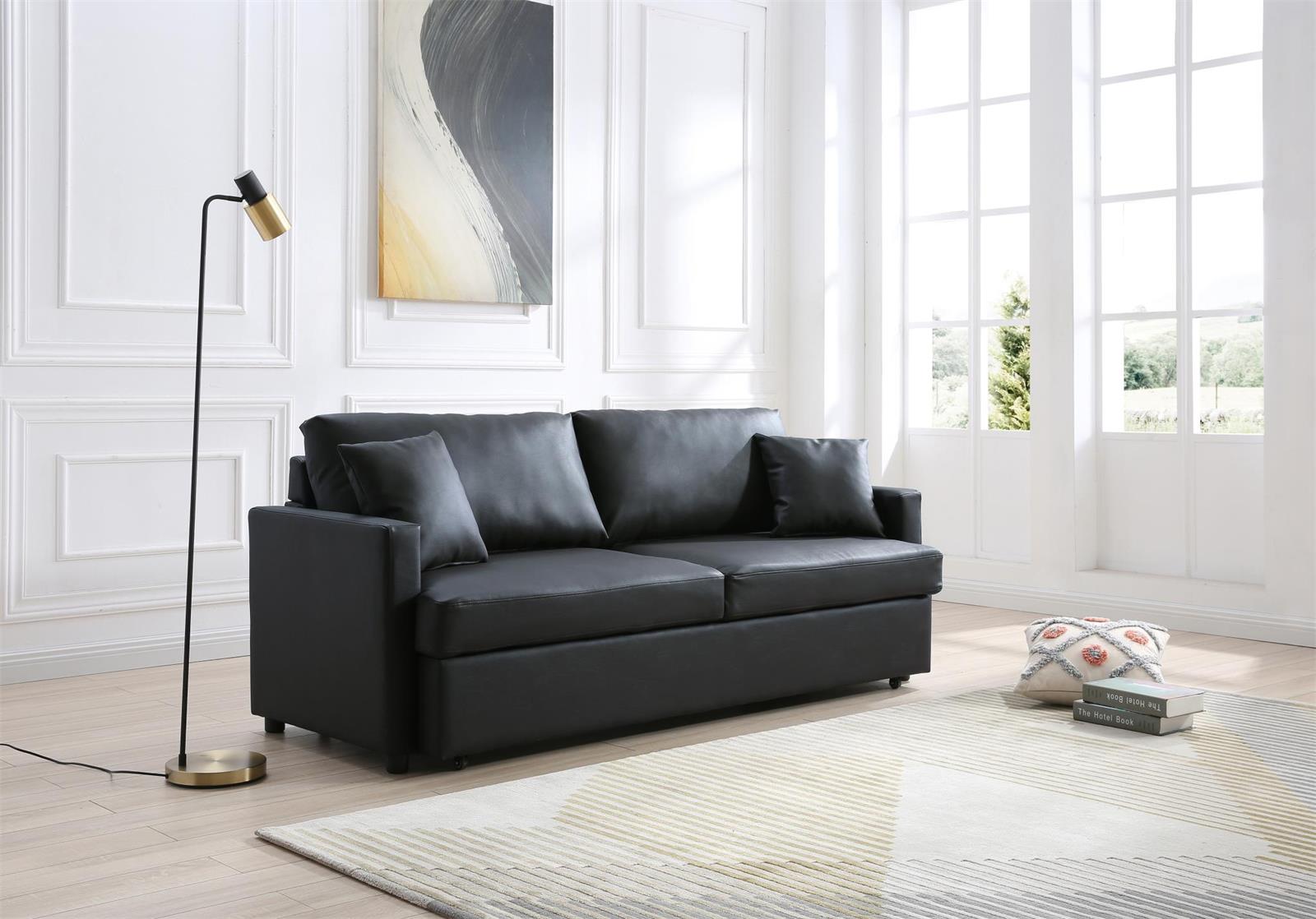 黑色PU沙发拉出式床塑料腿客厅家具 