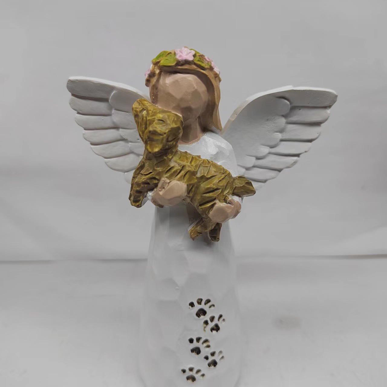 跨境爆款创意树脂工艺品抱狗天使 妙龄少女雕塑人物模型树脂摆件