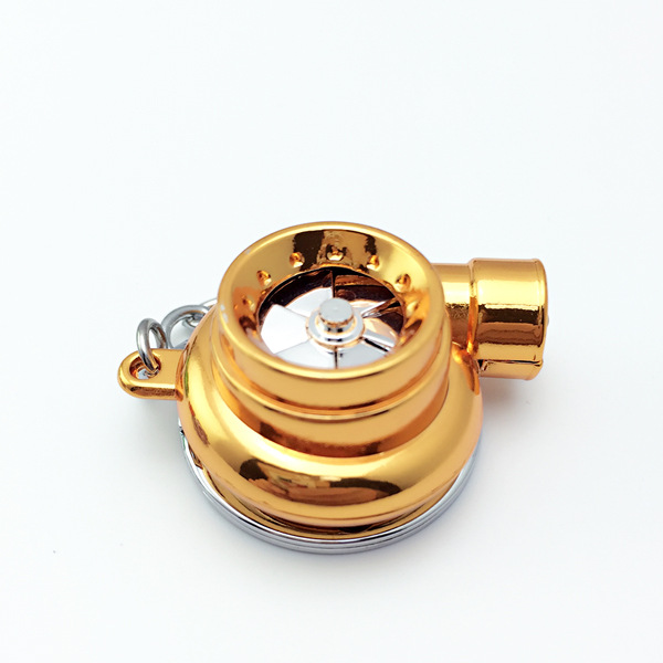 跨境爆款汽车改装LED灯创意高档金属钥匙扣涡轮增压钥匙挂件