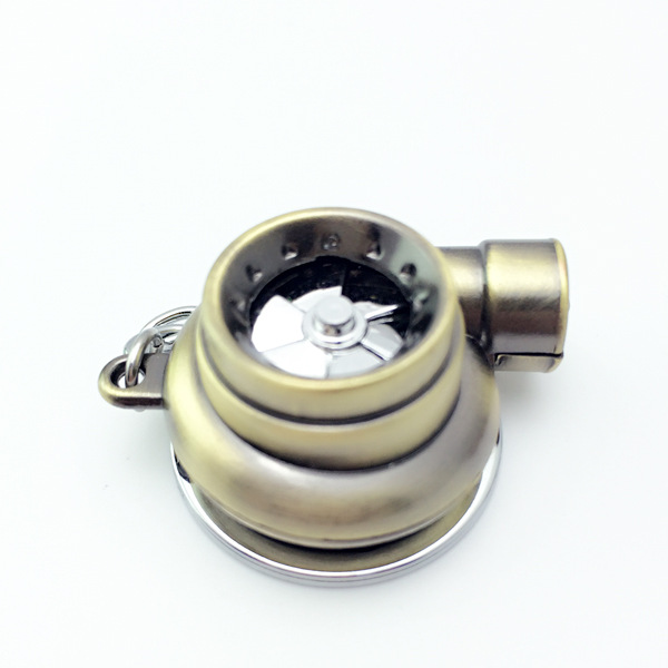 跨境爆款汽车改装LED灯创意高档金属钥匙扣涡轮增压钥匙挂件