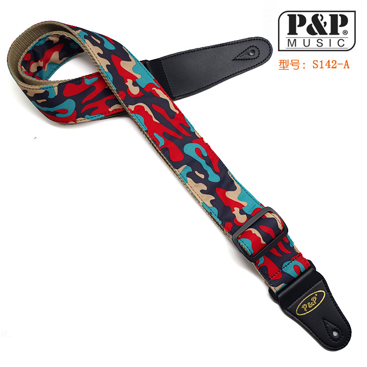 吉他背带 迷彩吉他背带 乐器配件 :S142-A加厚棉底迷彩红/长可调节135CM-150CM，宽2寸/5CM，厚2.0-2.5MM