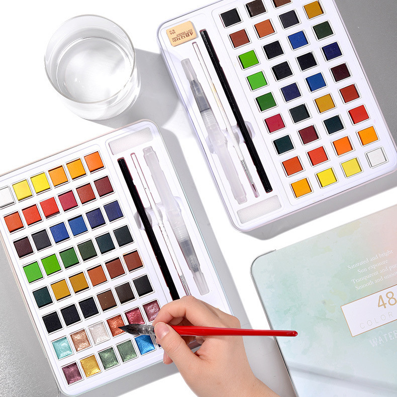 无LOGO中性铁盒包装固体水彩颜料套装珠光色水彩美甲水彩绘画