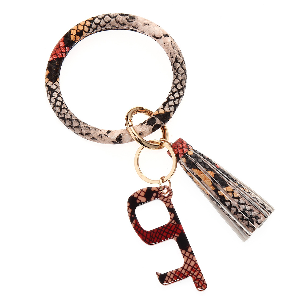 皮革无接触手镯钥匙扣豹纹流苏手环钥匙圈亚克力开门器红色蛇纹无接触钥匙扣皮革手环B24-0304
