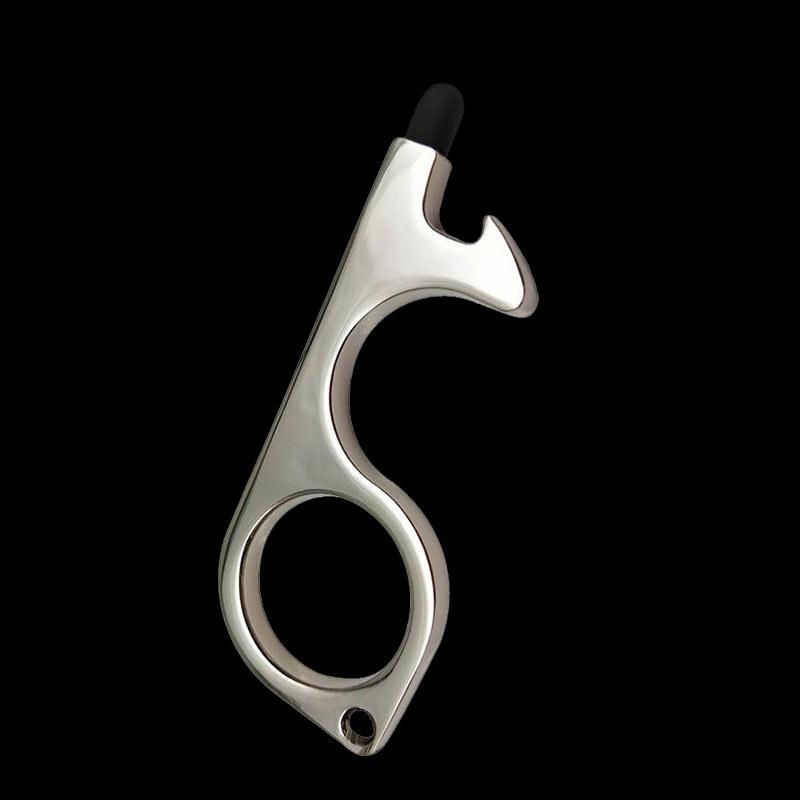 钥匙扣 多工能黄铜防疫接触防护隔离安全小神器:F款银色带触屏/OPP包装