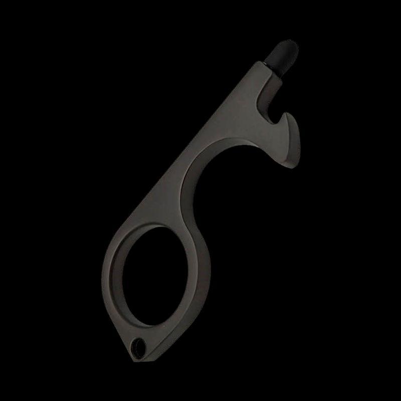 钥匙扣 多工能黄铜防疫接触防护隔离安全小神器:F款枪黑色带触屏/OPP包装