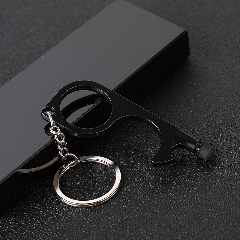 钥匙扣 多工能黄铜防疫接触防护隔离安全小神器:F款枪黑色带触屏带钥匙扣/OPP包装