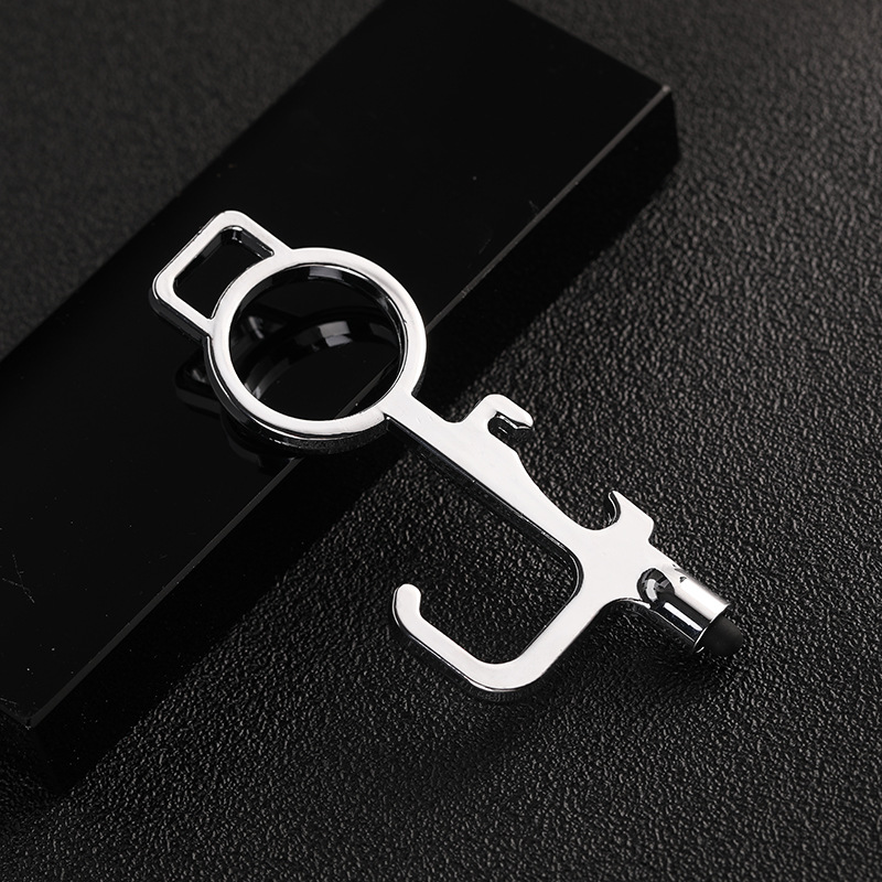 钥匙扣 多工能黄铜防疫接触防护隔离安全小神器:银色带触屏/OPP包装