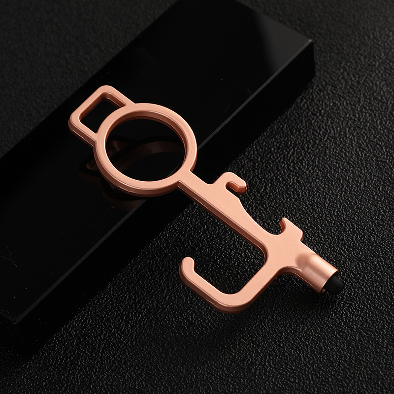 钥匙扣 多工能黄铜防疫接触防护隔离安全小神器:玫瑰金带触屏/OPP包装