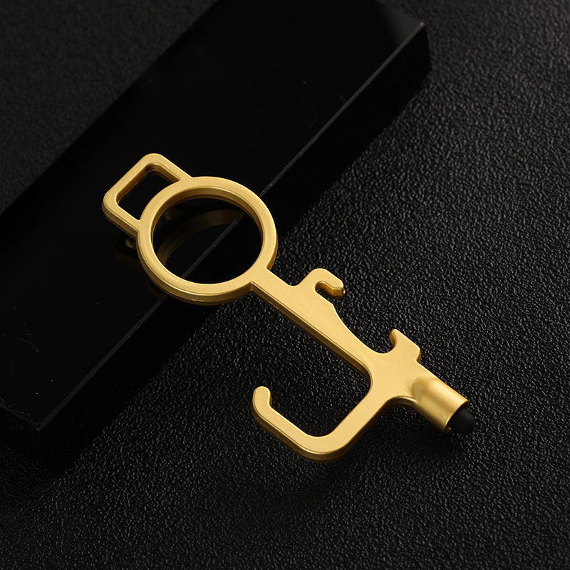 钥匙扣 多工能黄铜防疫接触防护隔离安全小神器:金色带触屏/OPP包装