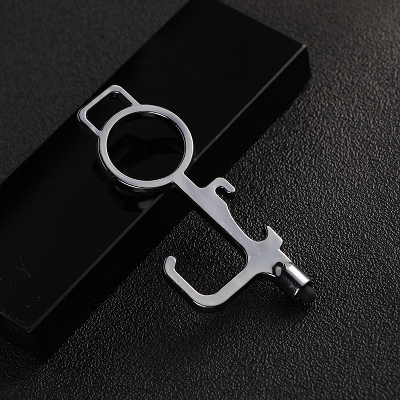 钥匙扣 多工能黄铜防疫接触防护隔离安全小神器:黑色带触屏/OPP包装