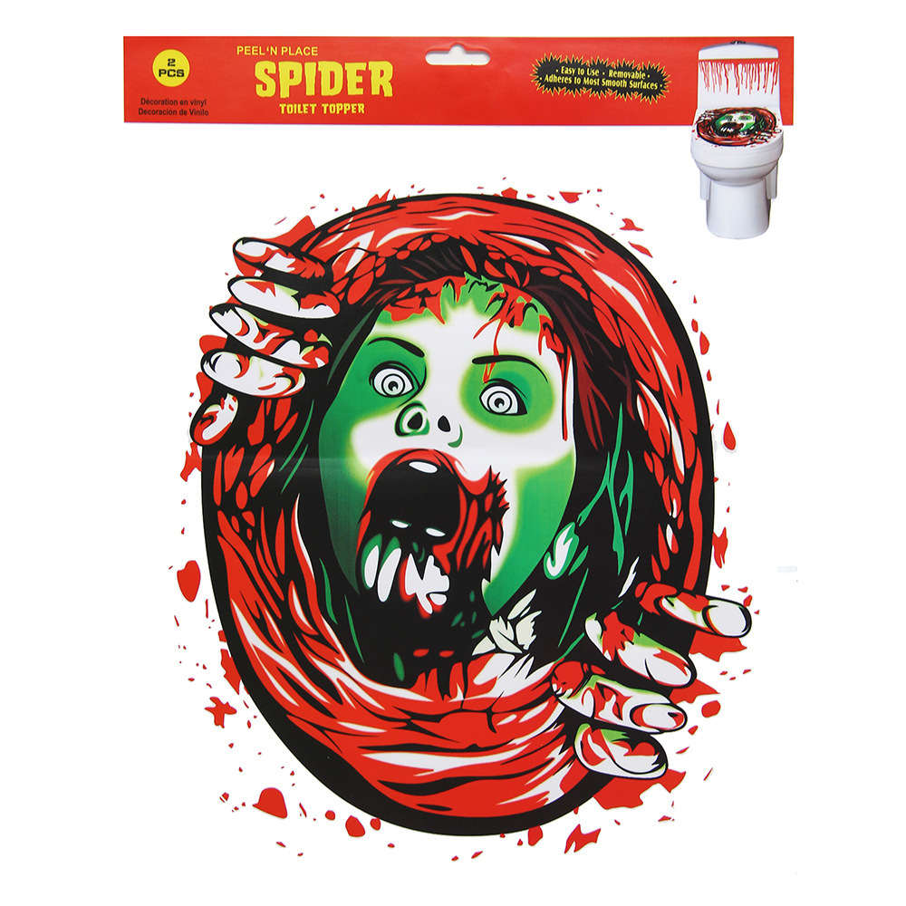 万圣节恐怖蜘蛛网马桶贴装饰道具场景:马桶贴女鬼头