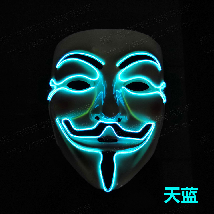 EL冷光线发光面具 V字仇杀Cosplay化妆面具天蓝