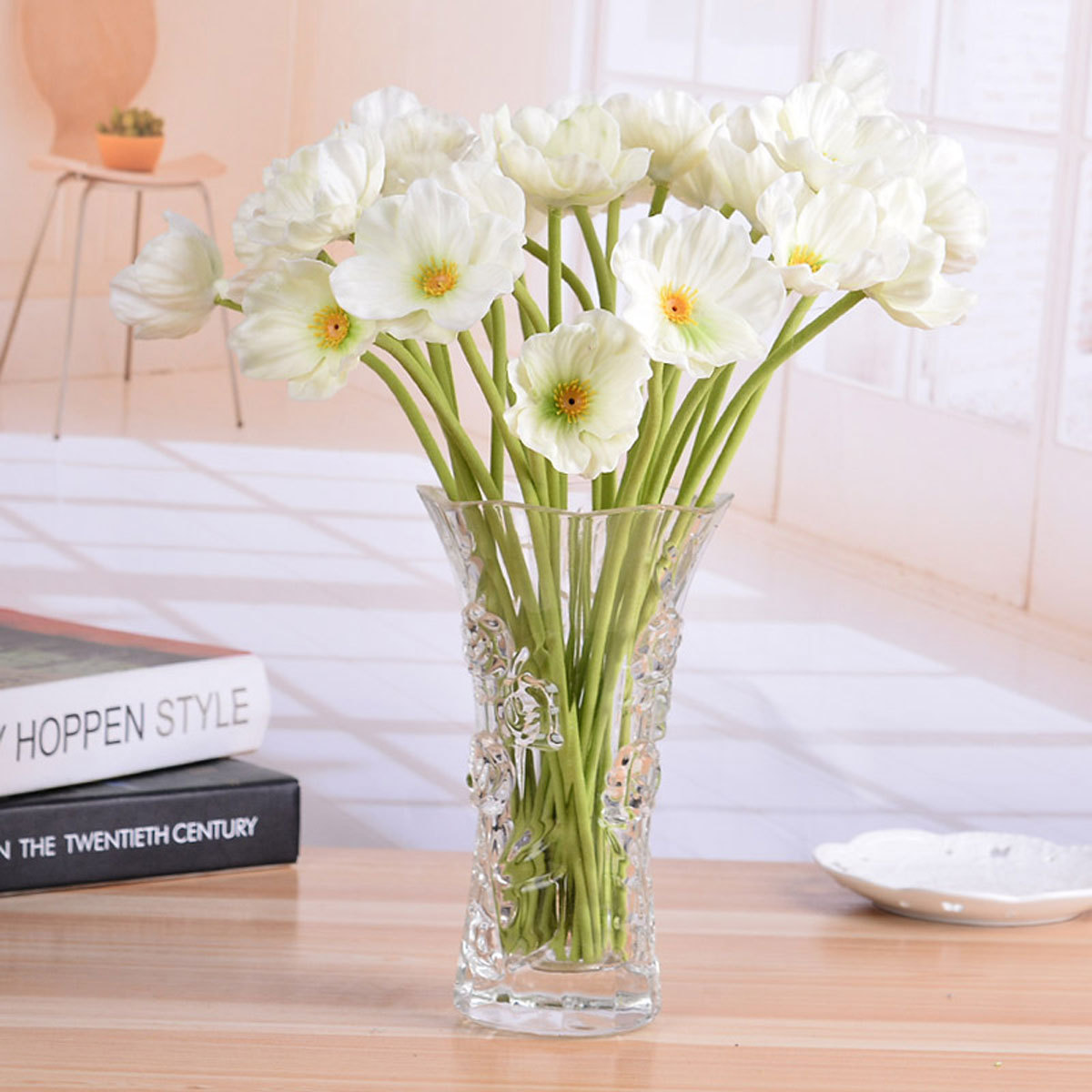 【PU假花】10头迷你罂粟花把束客厅婚庆手捧花仿真花白色