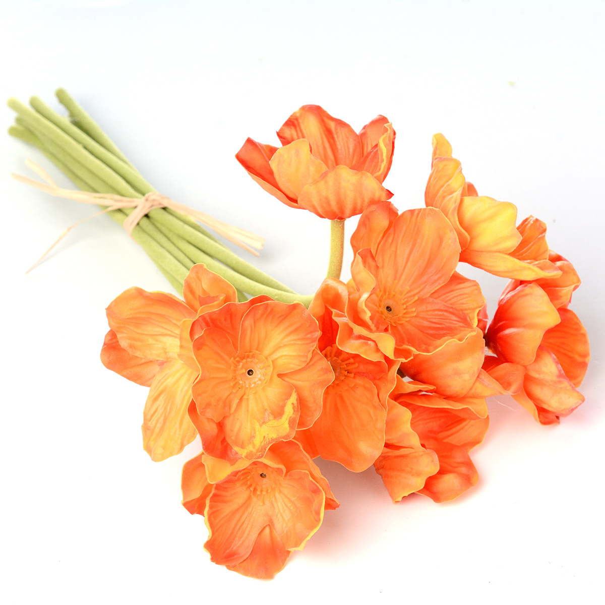 【PU假花】10头迷你罂粟花把束客厅婚庆手捧花仿真花夕阳红