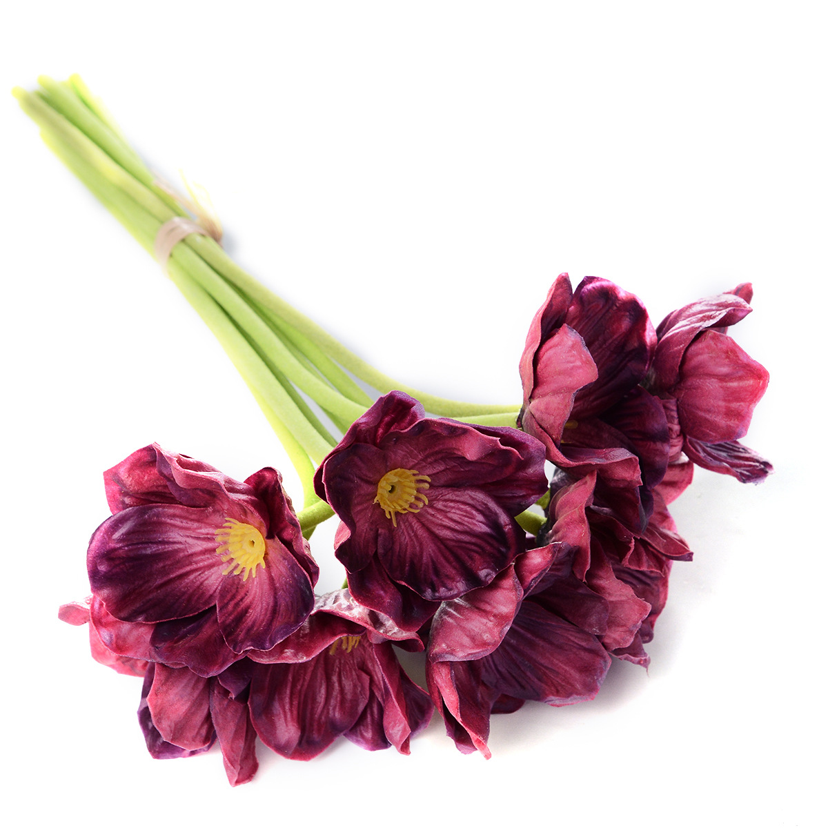 【PU假花】10头迷你罂粟花把束客厅婚庆手捧花仿真花酒红