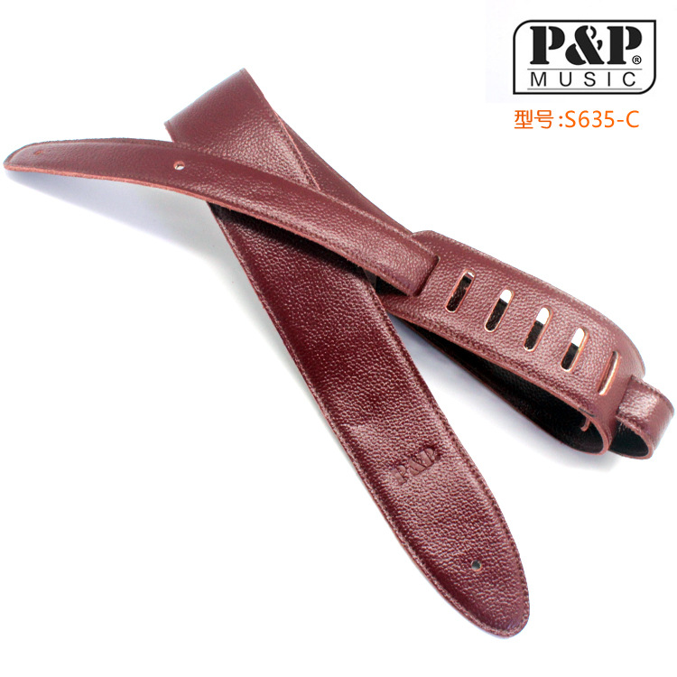 吉他背带真皮 乐器配件  乐器背带批发S635-C真皮酒红色