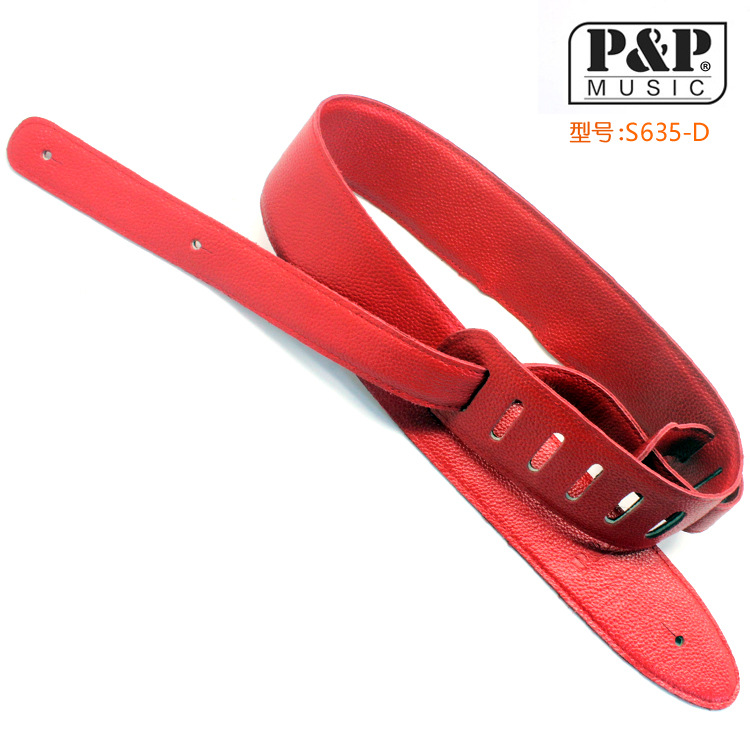 吉他背带真皮 乐器配件  乐器背带批发S635-D真皮大红色