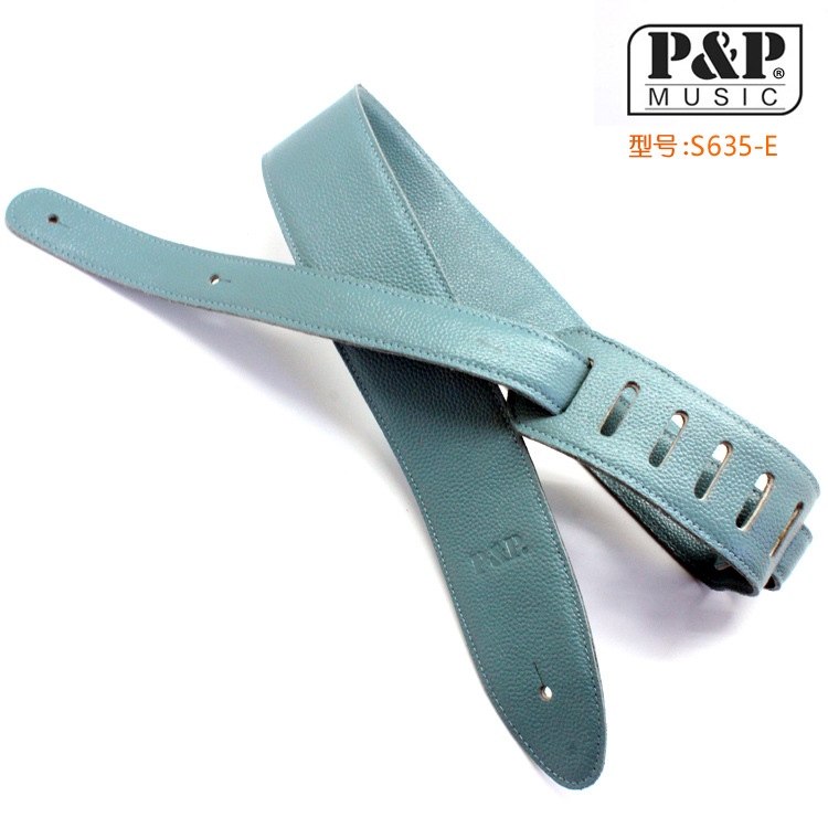 吉他背带真皮 乐器配件  乐器背带批发S635-E真皮浅蓝色