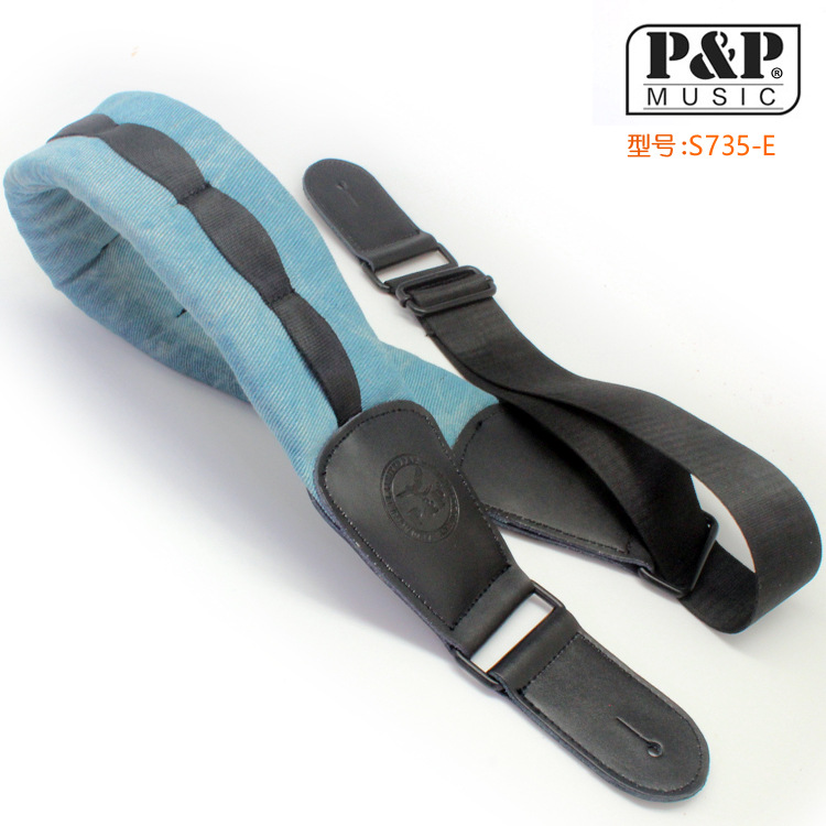 PP吉他背带 高档真皮吉他背带 乐器配件 S735-E浅蓝牛仔