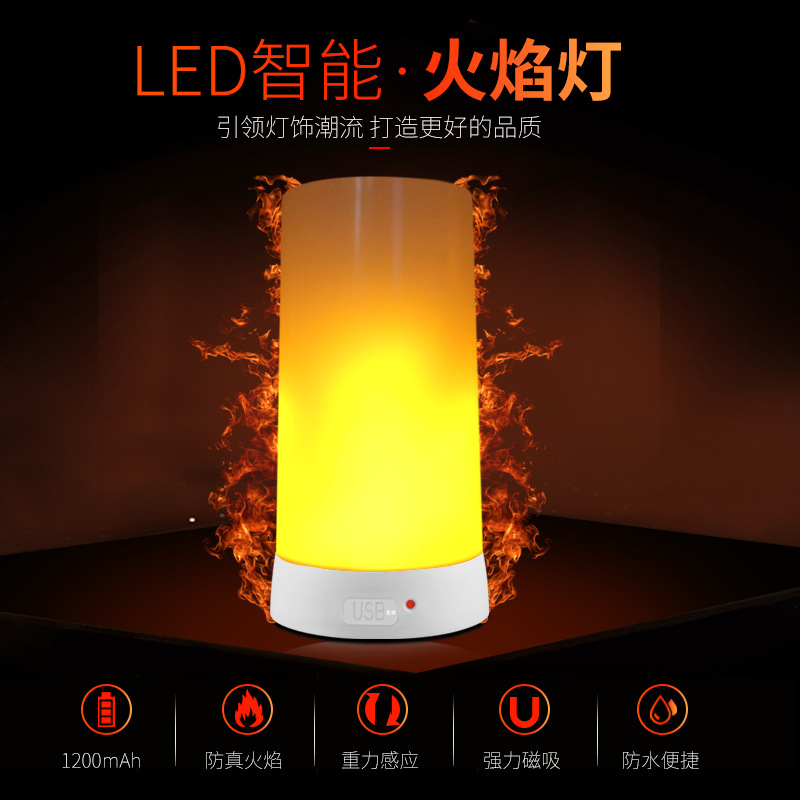 跨境爆款圣诞节 便携式仿真动态蜡烛小夜灯 USB充电LED发光火焰灯