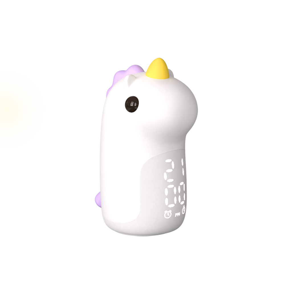 智能独角兽闹钟小夜灯 创意儿童卧室硅胶小夜灯七彩