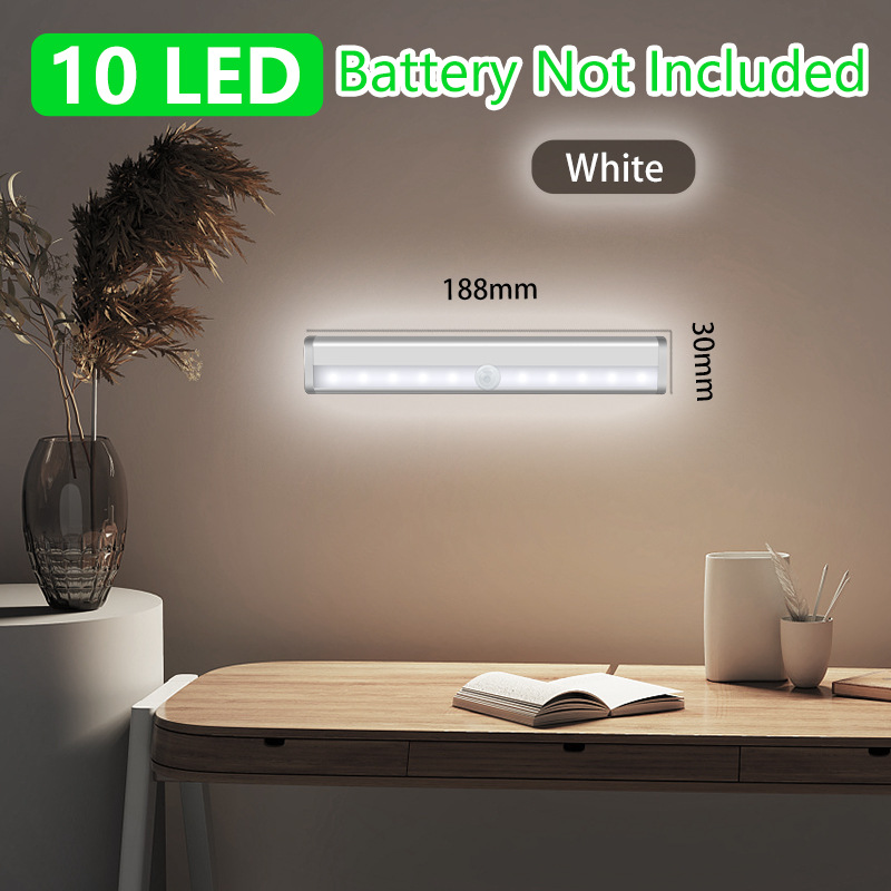充电池自动感应橱柜灯10LED人体USB长条衣柜灯楼梯小夜灯