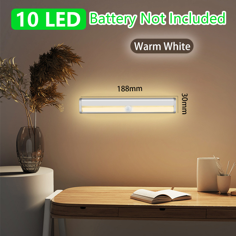 充电池自动感应橱柜灯10LED人体USB长条衣柜灯楼梯小夜灯