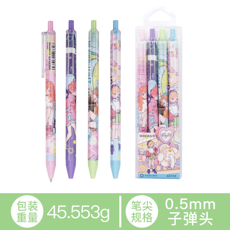 贝发跨境直液中性笔按动水笔滚花可爱莫兰迪色系一件代发外贸爆款
