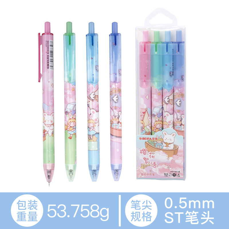贝发跨境直液中性笔按动水笔滚花可爱莫兰迪色系一件代发外贸爆款