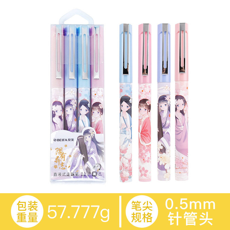 贝发跨境直液中性笔按动水笔滚花可爱莫兰迪色系一件代发外贸爆款