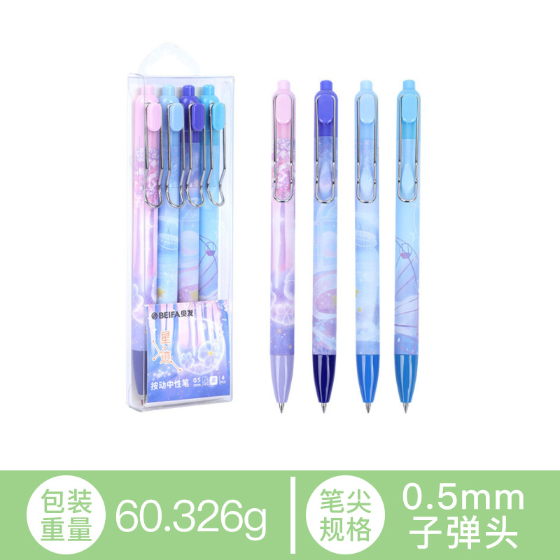 贝发跨境直液中性笔按动水笔滚花可爱莫兰迪色系一件代发外贸爆款