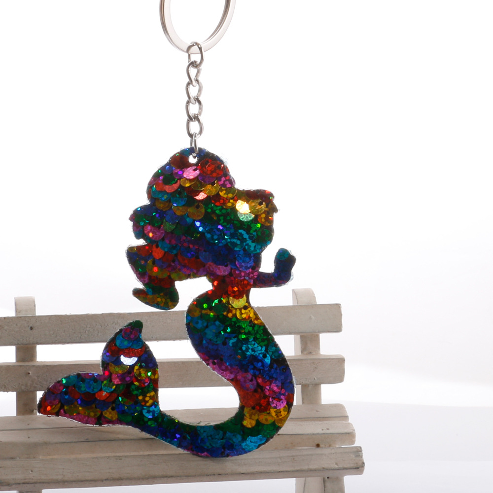 反光亮面美人鱼尾巴钥匙扣挂件 汽车箱包挂件亮片美人鱼 跨境爆款