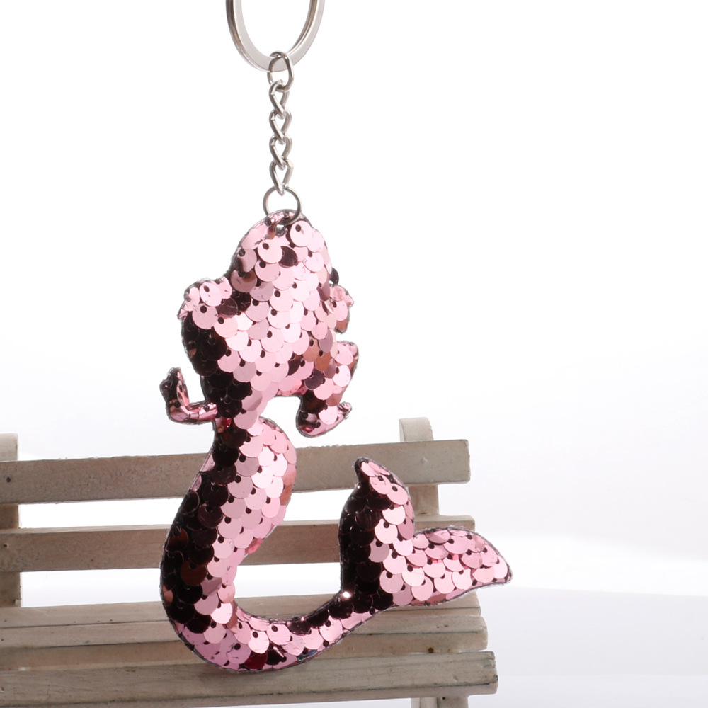 反光亮面美人鱼尾巴钥匙扣挂件 汽车箱包挂件亮片美人鱼 跨境爆款