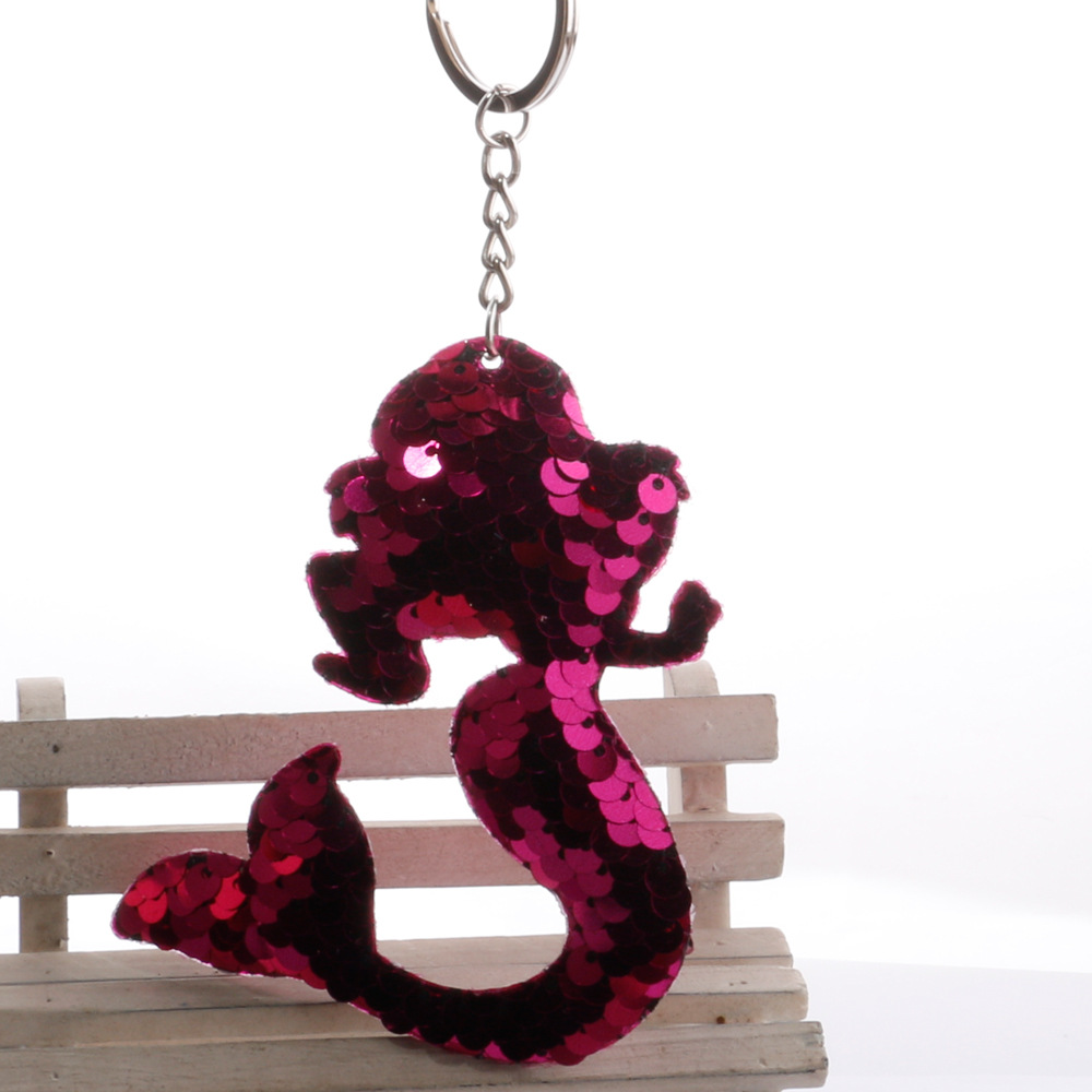 反光亮面美人鱼尾巴钥匙扣挂件 汽车箱包挂件亮片美人鱼 跨境爆款