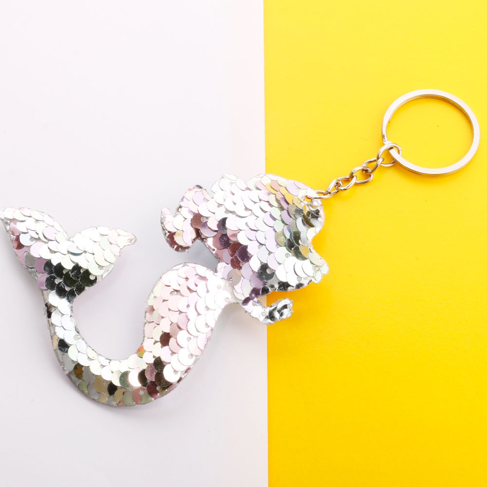 反光亮面美人鱼尾巴钥匙扣挂件 汽车箱包挂件亮片美人鱼 跨境爆款