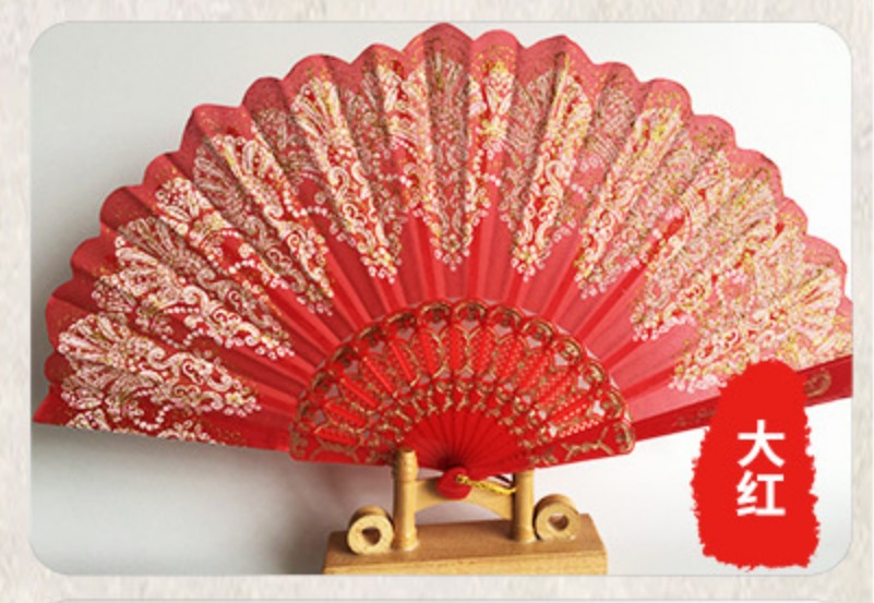 跨境爆款地摊夜市中国风金粉扇 复古折叠礼品扇 舞蹈婚礼折叠扇子