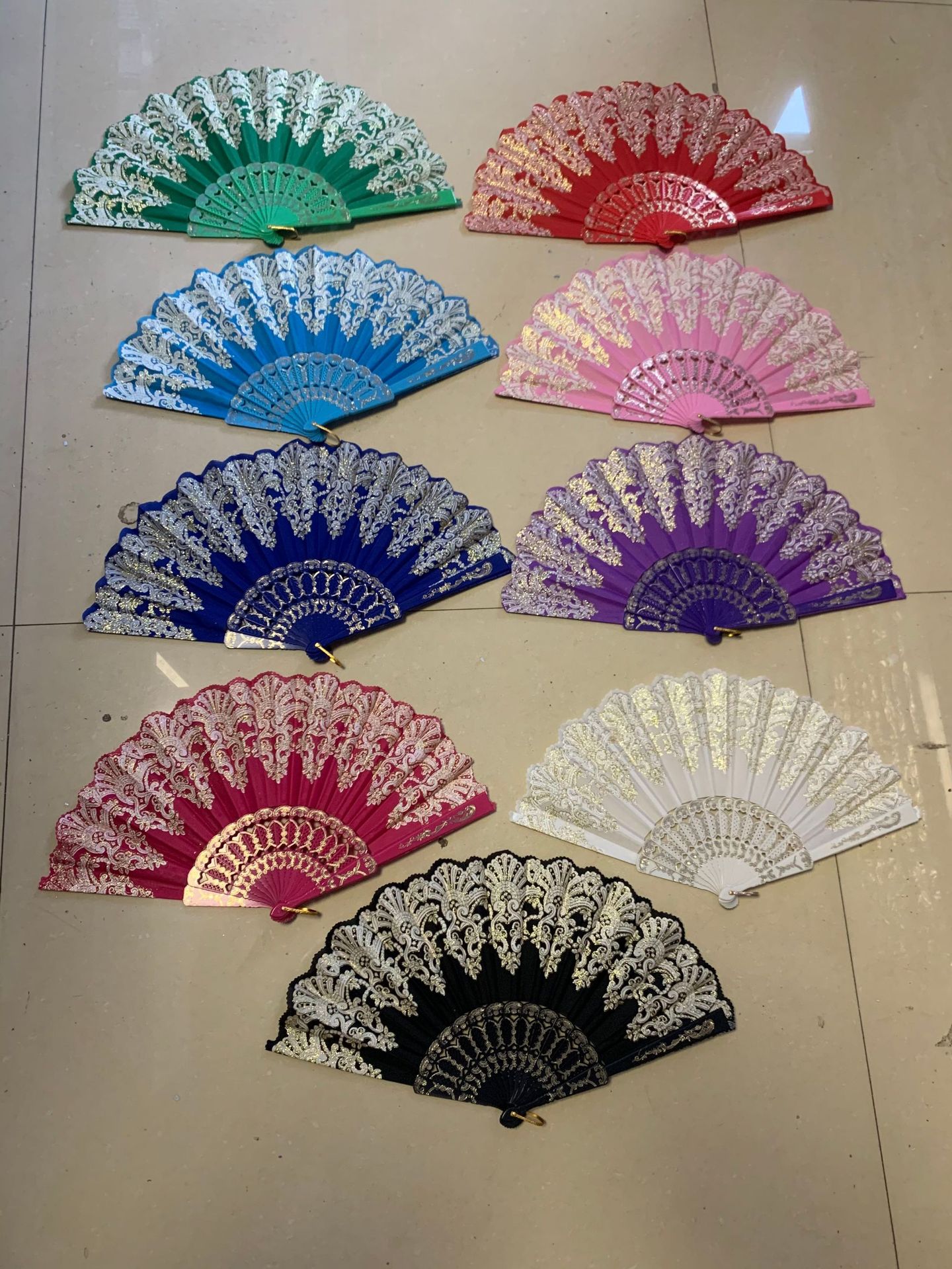 跨境爆款地摊夜市中国风金粉扇 复古折叠礼品扇 舞蹈婚礼折叠扇子