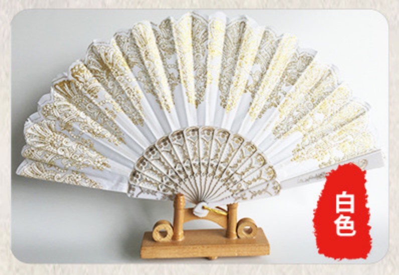 跨境爆款地摊夜市中国风金粉扇 复古折叠礼品扇 舞蹈婚礼折叠扇子