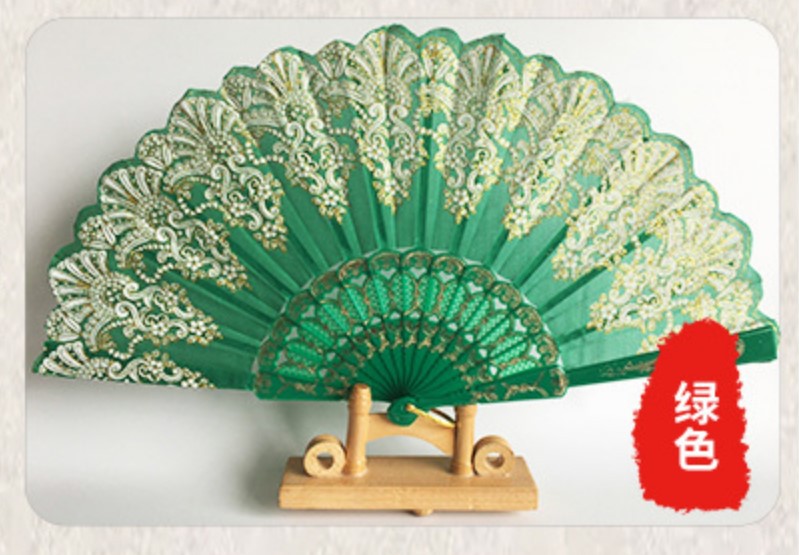 跨境爆款地摊夜市中国风金粉扇 复古折叠礼品扇 舞蹈婚礼折叠扇子