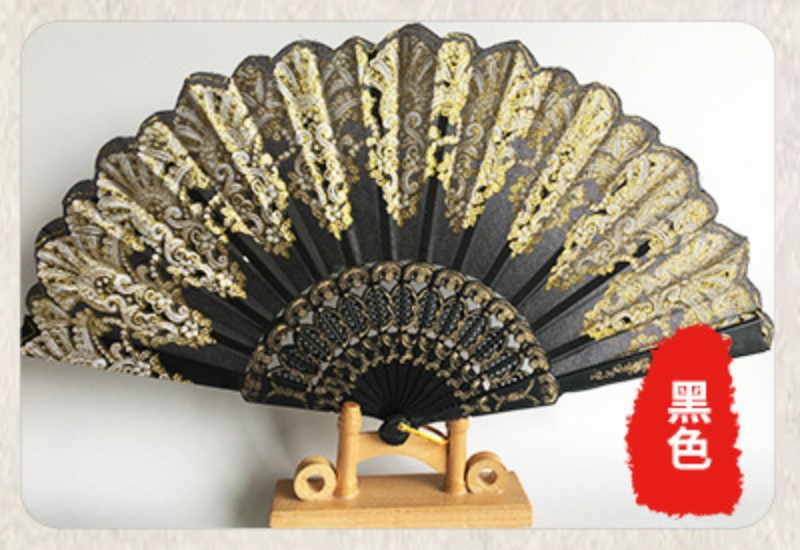 跨境爆款地摊夜市中国风金粉扇 复古折叠礼品扇 舞蹈婚礼折叠扇子