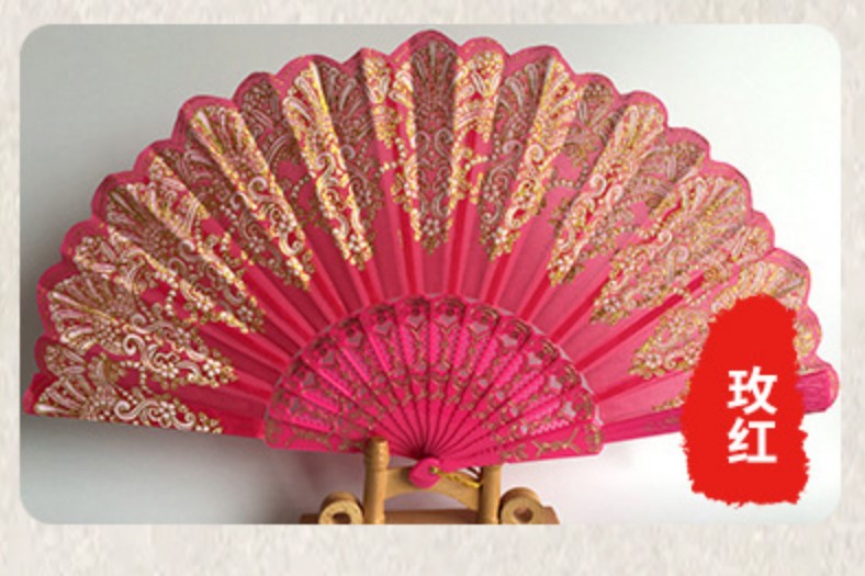跨境爆款地摊夜市中国风金粉扇 复古折叠礼品扇 舞蹈婚礼折叠扇子