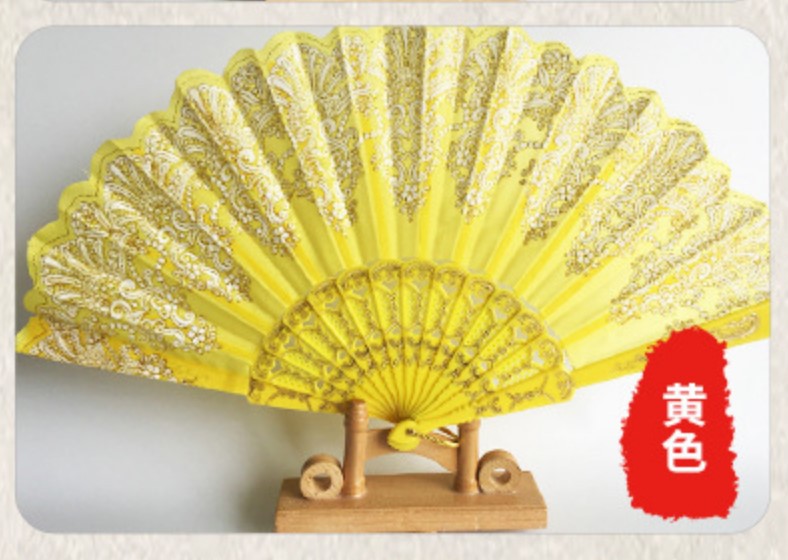 跨境爆款地摊夜市中国风金粉扇 复古折叠礼品扇 舞蹈婚礼折叠扇子