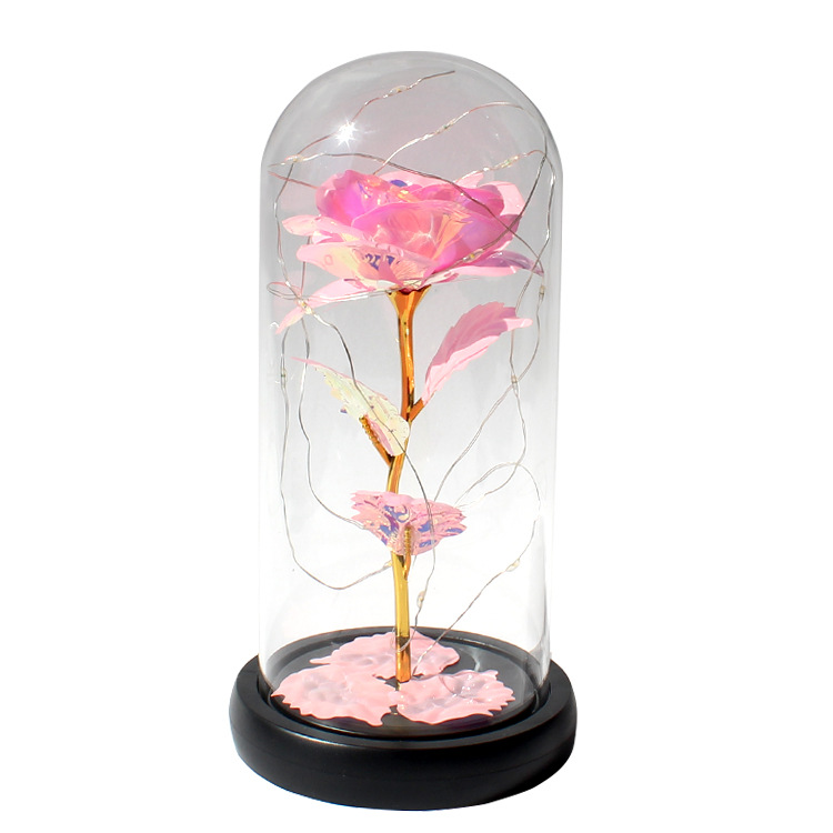 圣诞热销跨境爆款LED灯夜光玫瑰花玻璃罩礼盒情人节礼物生日礼品