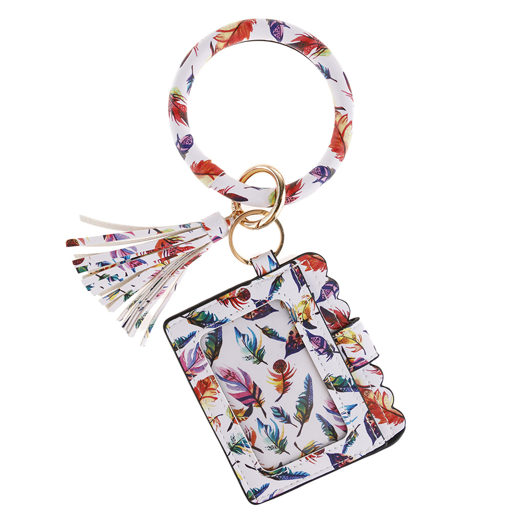 跨境爆款 豹纹PU皮革流苏手镯钥匙扣卡包证件包零钱包手拿包直销