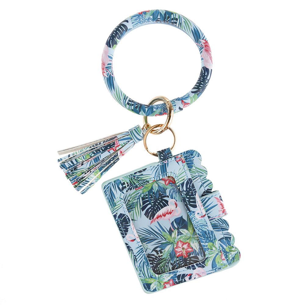 跨境爆款 豹纹PU皮革流苏手镯钥匙扣卡包证件包零钱包手拿包直销