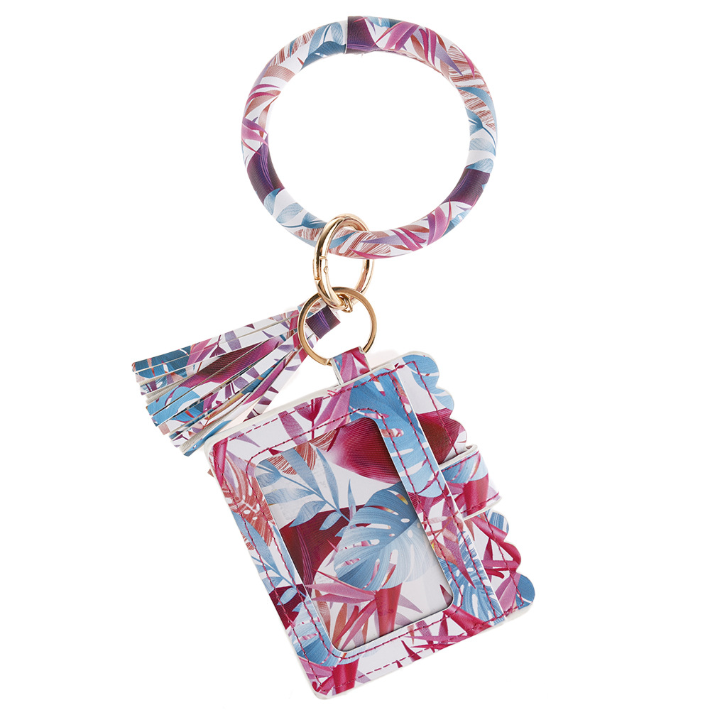 跨境爆款 豹纹PU皮革流苏手镯钥匙扣卡包证件包零钱包手拿包直销