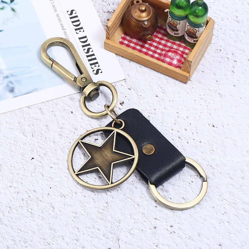 跨境爆款复古合金老鹰真牛皮钥匙扣工厂货源旅游区赠品一件代发